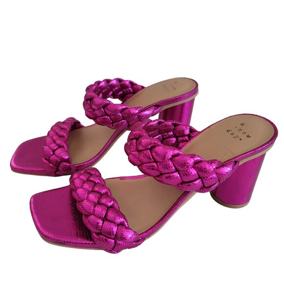 A New Day Women's Braided Basil Heel Mule Sandals Size 7 Metallic Pink block hee - Picture 8 of 9